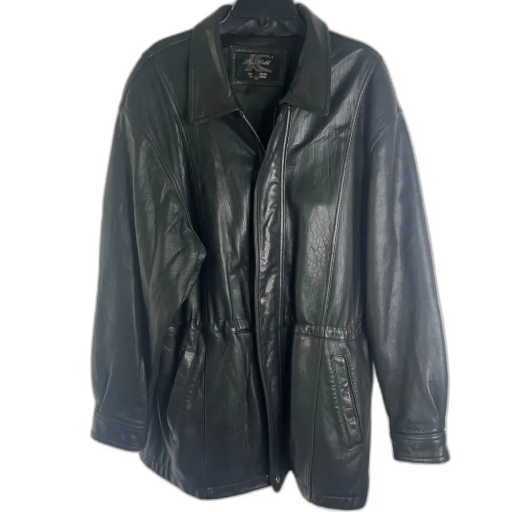 Lee Cobb Genuine Soft Black Leather Moto Coat Cinch Waist Women's Size Large